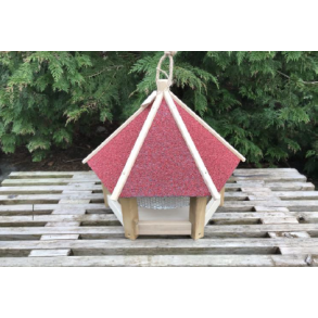 Fuglehus med net, rdt tagpaptag 44cm