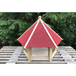 Fuglehus med net, rdt tagpaptag, 54cm