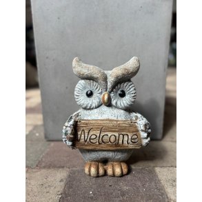 Ugle med 'welcome' skilt